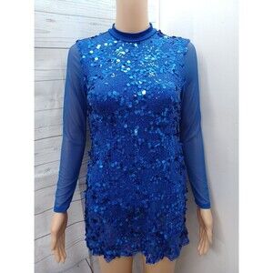 Courtain Call Dance Leotard Child XL Blue Gymnastics Costume Sequined